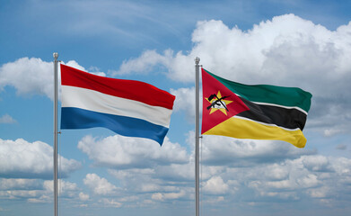 Mozambique and Luxembourg flags, country relationship concept