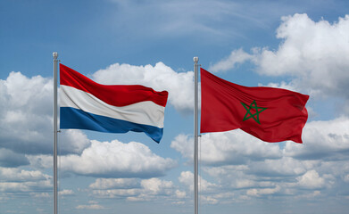 Morocco and Luxembourg flags, country relationship concept