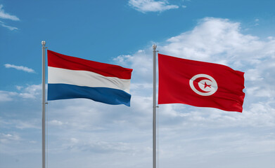 Tunisia and Luxembourg flags, country relationship concept