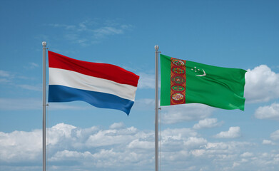 Turkmenistan and Luxembourg flags, country relationship concept
