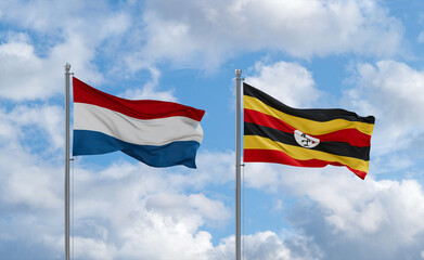 Uganda and Luxembourg flags, country relationship concept