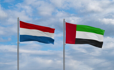 UAE and Luxembourg flags, country relationship concept