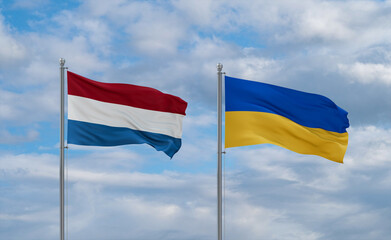 Ukraine and Luxembourg flags, country relationship concept
