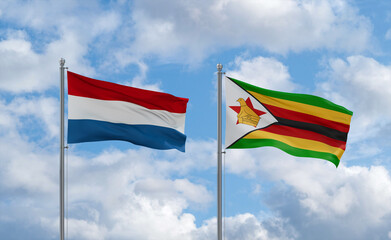 Zimbabwe and Luxembourg flags, country relationship concept