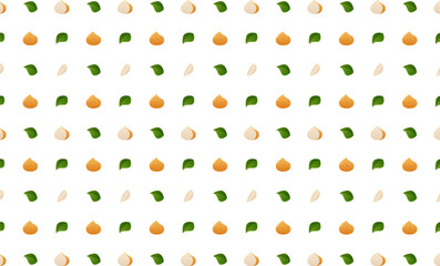 Jicama whole, leaf and slice seamless pattern.Beautiful vector seamless pattern with whole Jicama, leaves and Jicama pieces. Doodles. Suitable for wallpaper,  surface textures, textile.