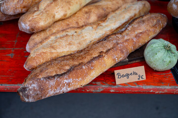 French artisan bakery in Bordeaux, rye and wheat bread and baguettes, France, french food