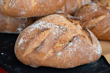 French artisan bakery in Bordeaux, rye and wheat bread and baguettes, France, french food