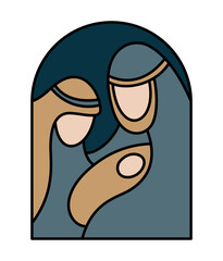 Color Christmas Vector Christian icon religious Nativity Scene of baby Jesus with Mary and Joseph. Logo illustration sketch. Doodle hand drawn isolated