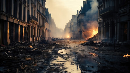 City heavily bombed, Scene after bombing, Damage caused by war. - obrazy, fototapety, plakaty