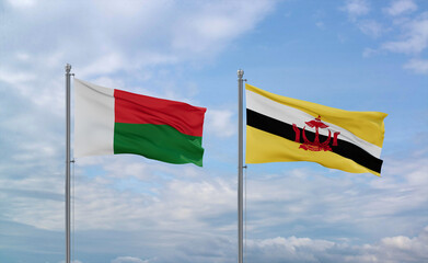 Brunei and Madagascar flags, country relationship concepts