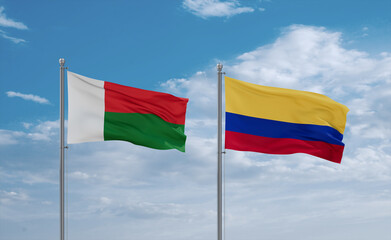 Colombia and Madagascar flags, country relationship concept