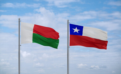 Chile and Madagascar flags, country relationship concept
