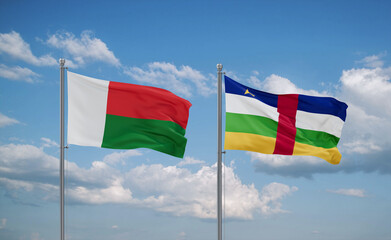 Central African Republic and Madagascar flags, country relationship concept
