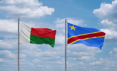 Congo and Madagascar flags, country relationship concept