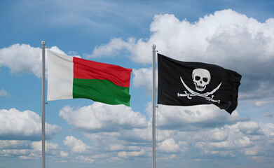 Pirate and Madagascar flags, country relationship concept