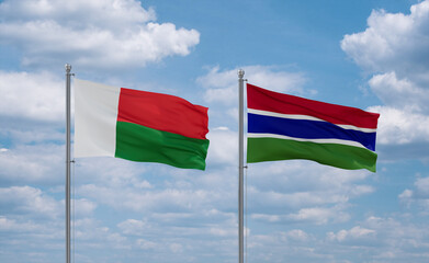 Gambia and Madagascar flags, country relationship concept