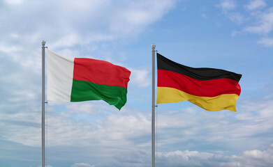 Germany and Madagascar flags, country relationship concept