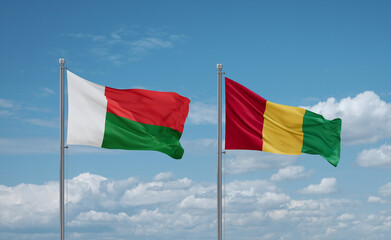Guinea and Madagascar flags, country relationship concept