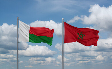 Morocco and Madagascar flags, country relationship concept