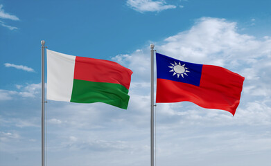 Taiwan and Madagascar flags, country relationship concept