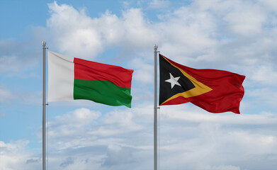 East Timor and Madagascar flags, country relationship concept