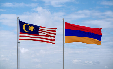 Armenia and Malaysia flags, country relationship concept