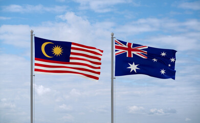 Australia and Malaysia flags, country relationship concept