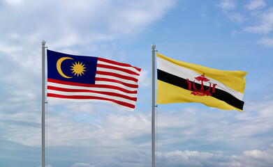 Brunei and Malaysia flags, country relationship concepts