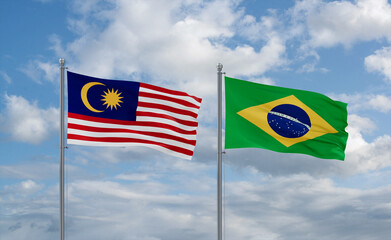 Malaysia and Brazil flags, country relationship concept
