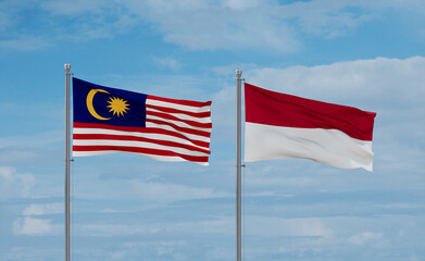 Indonesia and Malaysia flags, country relationship concept