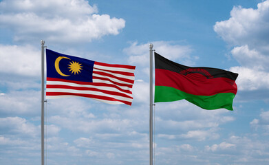 Malawi and Malaysia flags, country relationship concept
