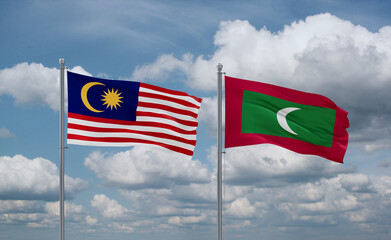 Maldives and Malaysia flags, country relationship concept