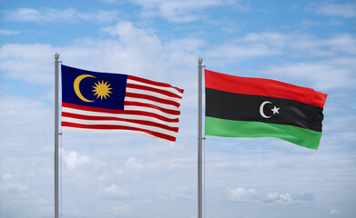 Libya and Malaysia flags, country relationship concept