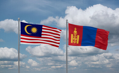 Mongolia and Malaysia flags, country relationship concept