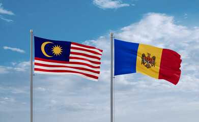 Moldova and Malaysia flags, country relationship concept