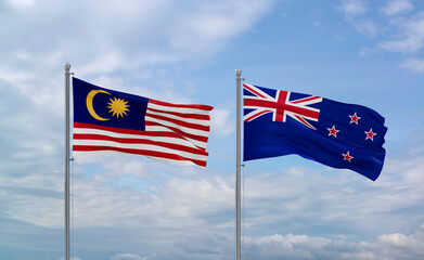 New Zealand and Malaysia flags, country relationship concept