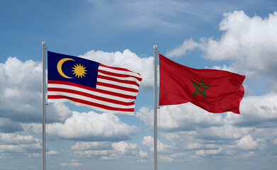 Morocco and Malaysia flags, country relationship concept