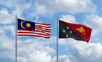 Papua New Guinea and Malaysia flags, country relationship concept