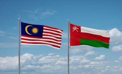 Oman and Malaysia flags, country relationship concept