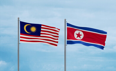 North Korea and Malaysia flags, country relationship concept