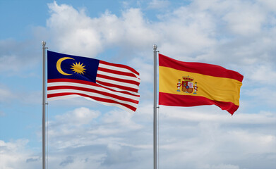 Spain and Malaysia flags, country relationship concept