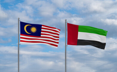 UAE and Malaysia flags, country relationship concept
