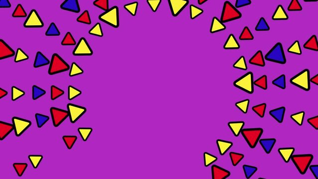 small arrows concept roundness pattern with rotation cartoon object on purple background. Retro vintage 70s background violet animation