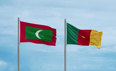 Cameroon and Maldives flags, country relationship concept