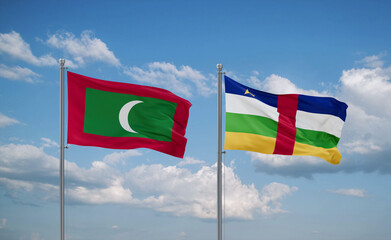 Central African Republic and Maldives flags, country relationship concept