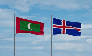 Iceland and Maldives flags, country relationship concept
