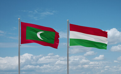 Hungary and Maldives flags, country relationship concept