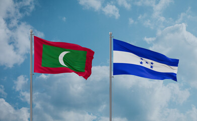 Honduras and Maldives flags, country relationship concept