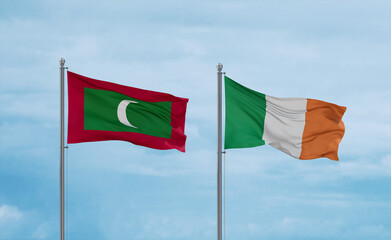 Ireland and Maldives flags, country relationship concept