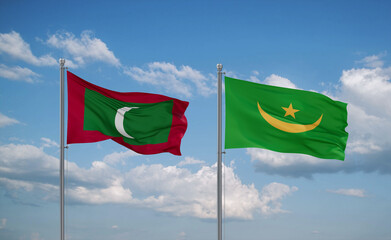 Mauritania and Maldives flags, country relationship concept